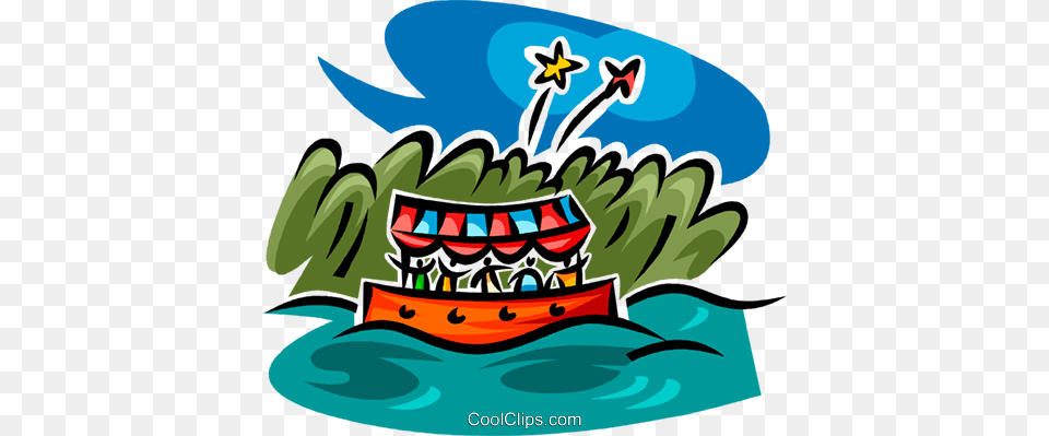 Boat Ride And Fireworks Royalty Vector Clip Art Illustration, Water, Transportation, Vehicle Free Png