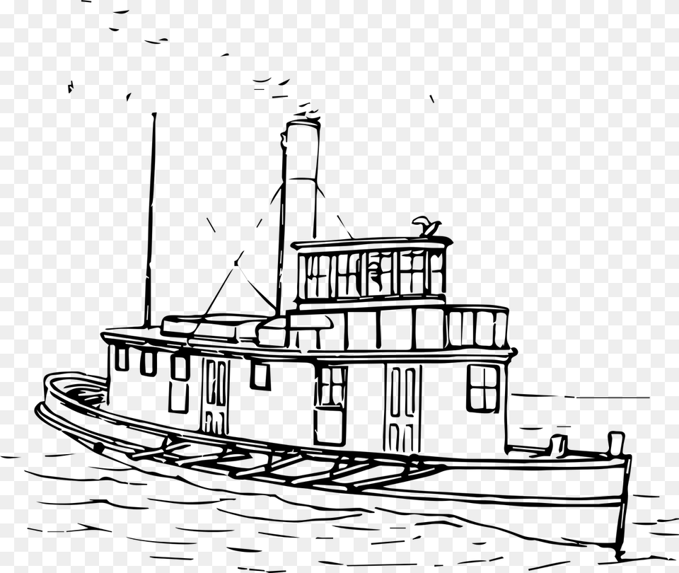 Boat Transportation Tug Picture Houseboat Clipart Black And White, Gray Png Image