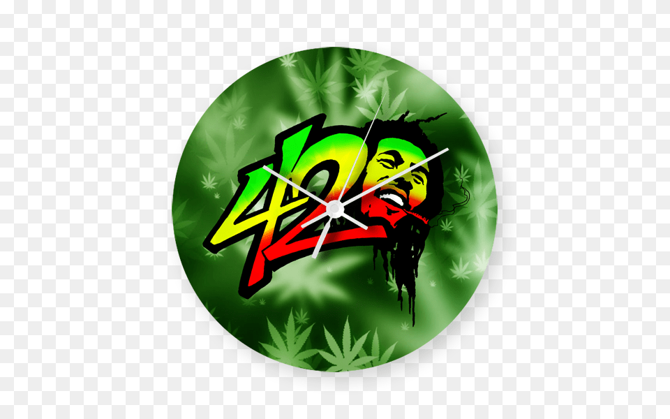 Bob Marley Printed Wall Clock Price Online, Green, Face, Head, Person Png Image