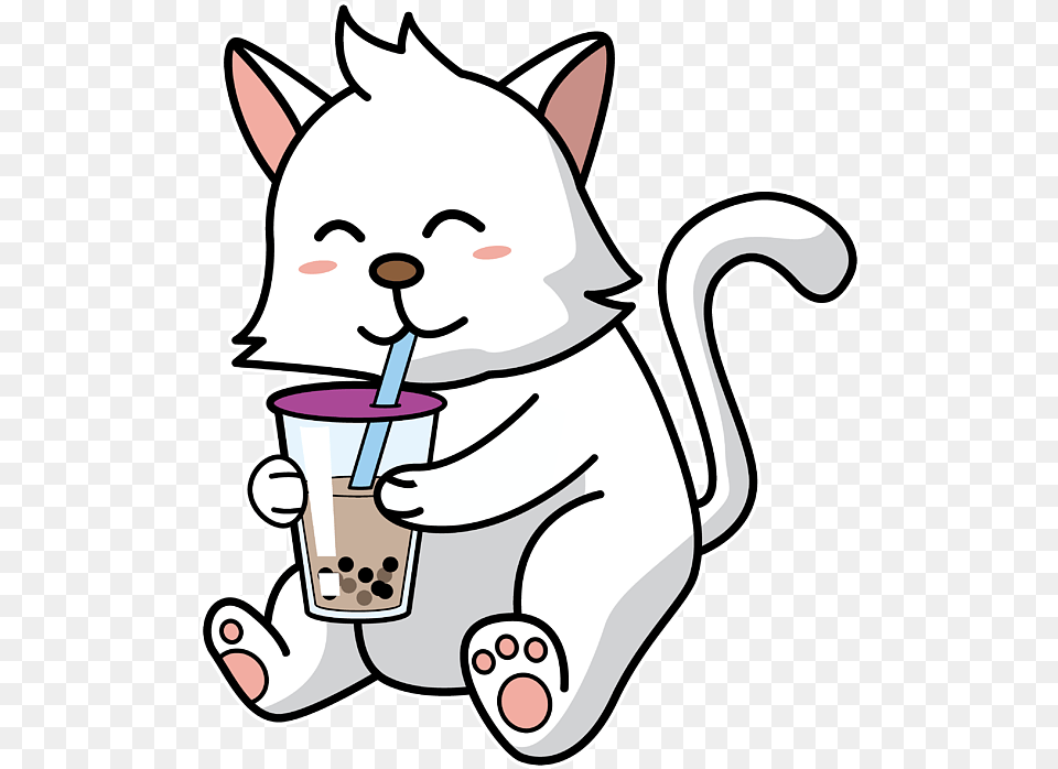 Boba Cat Kitten Drinking Bubble Milk Tea Gift Fleece Blanket Boba Cat, Beverage, Baby, Person Free Png