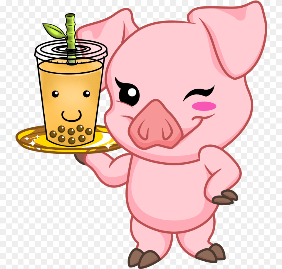 Bobaddiction Pig Fixed Clipart Drinking Milk Tea, Baby, Person, Beverage, Candle Png Image