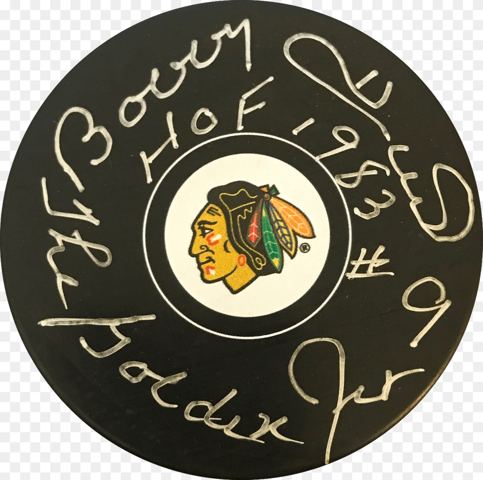 Bobby Hull Chicago Blackhawks Autographed Hockey Puck, Text, Handwriting, Person, Head Free Png Download