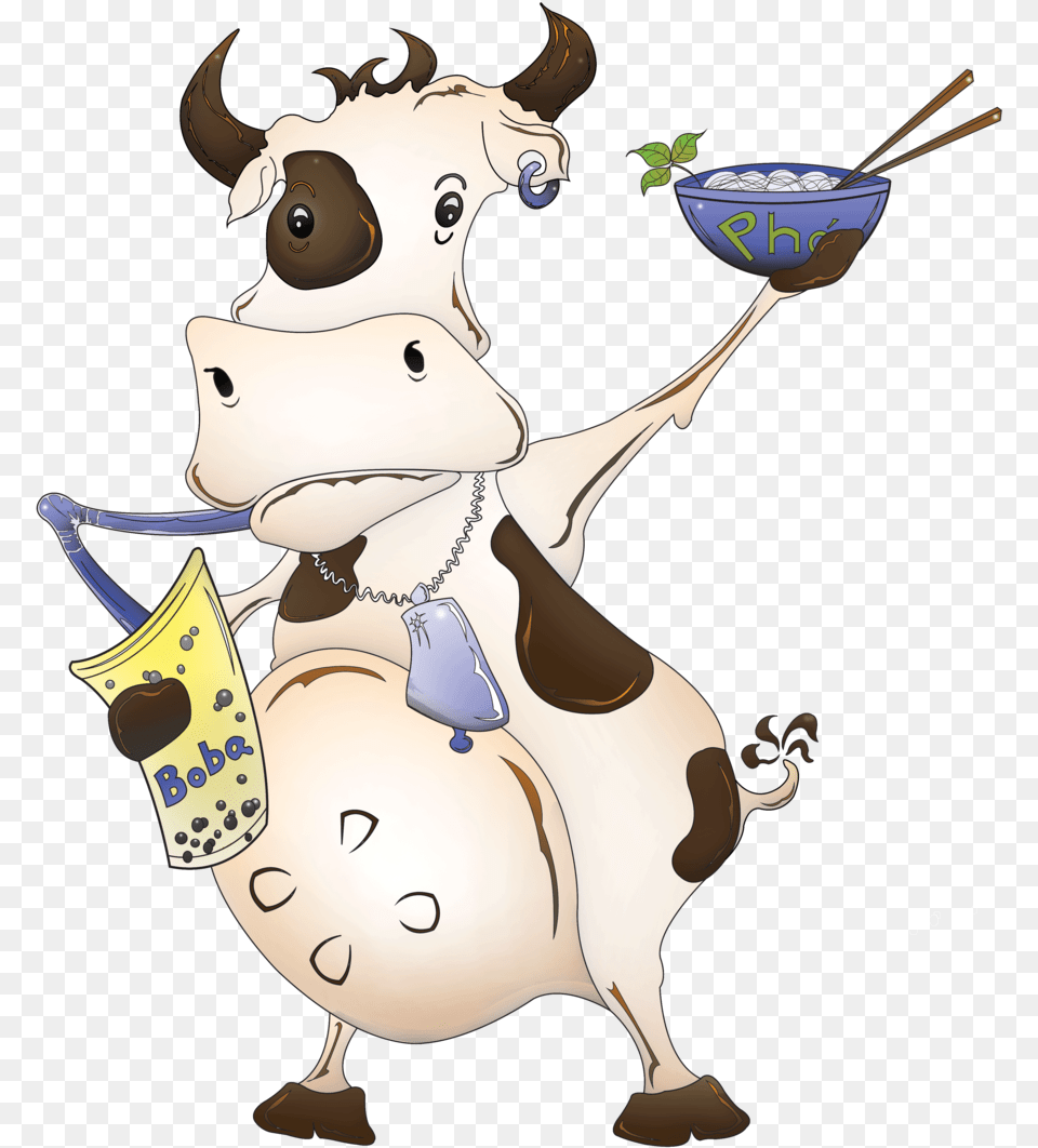 Bobo The Cow Loves Eating A Big Hot Bowl Of Vegetarian Cartoon, Animal, Cattle, Livestock, Mammal Png