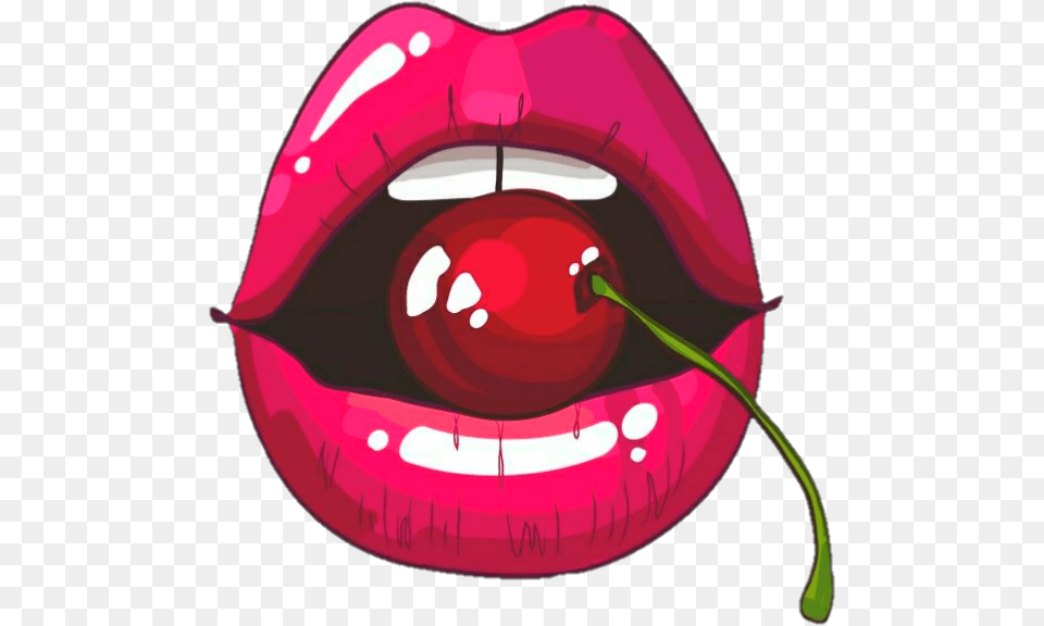Boca Baton Bocaaberta Cereja Frutal Fruitlabios Rolling Stones Mouth With Cherry, Food, Fruit, Plant, Produce Png Image