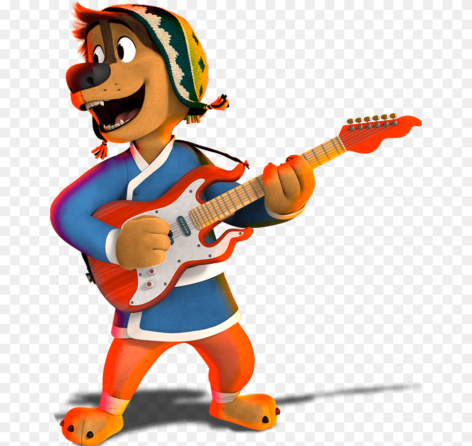 Bodi Rock Dog Playing Guitar 2 Cartoon Dog Playing Guitar, Musical Instrument, Baby, Person, Face Png Image