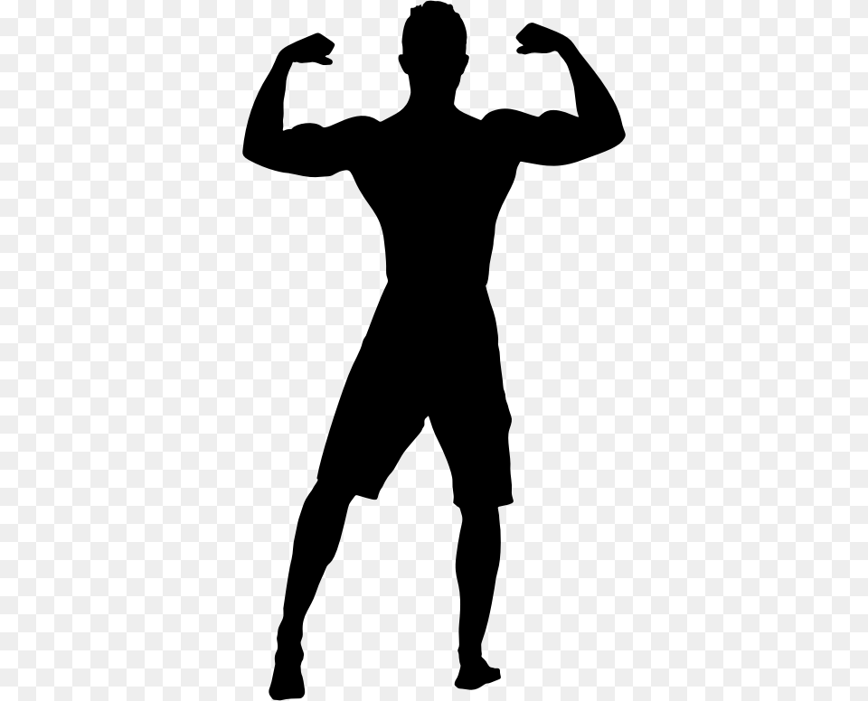 Bodybuilder Flexing Back Muscles Silhouette Silhouette Muscle Flexing, Gray Free Png