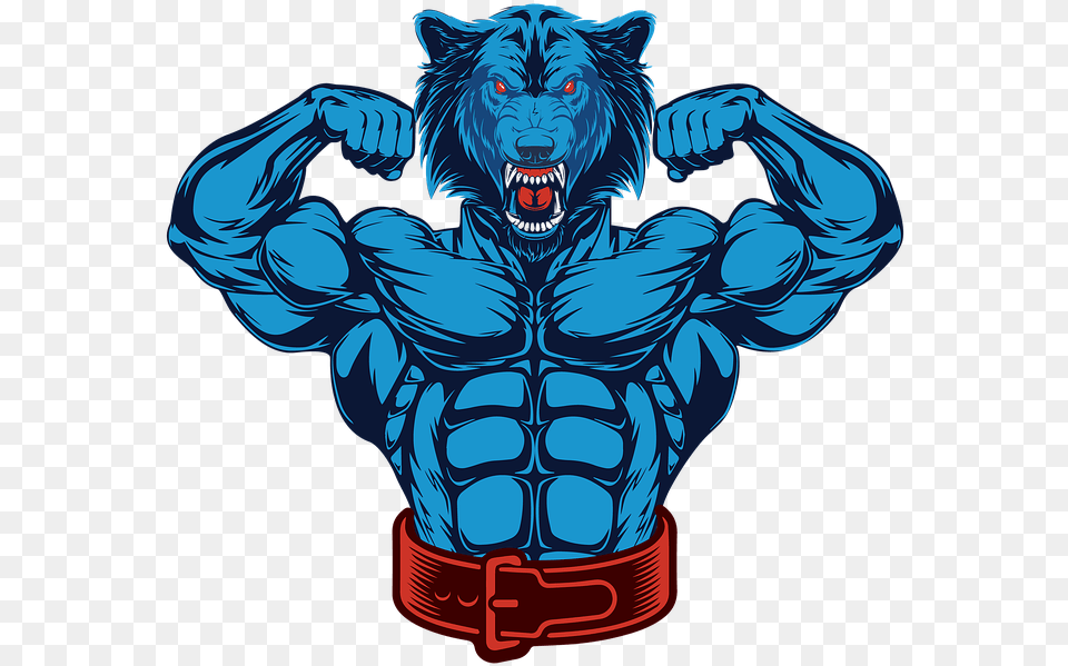 Bodybuilder Wolf Fitness Gym Workout Healthy Body Builder Cartoon, Adult, Male, Man, Person Png