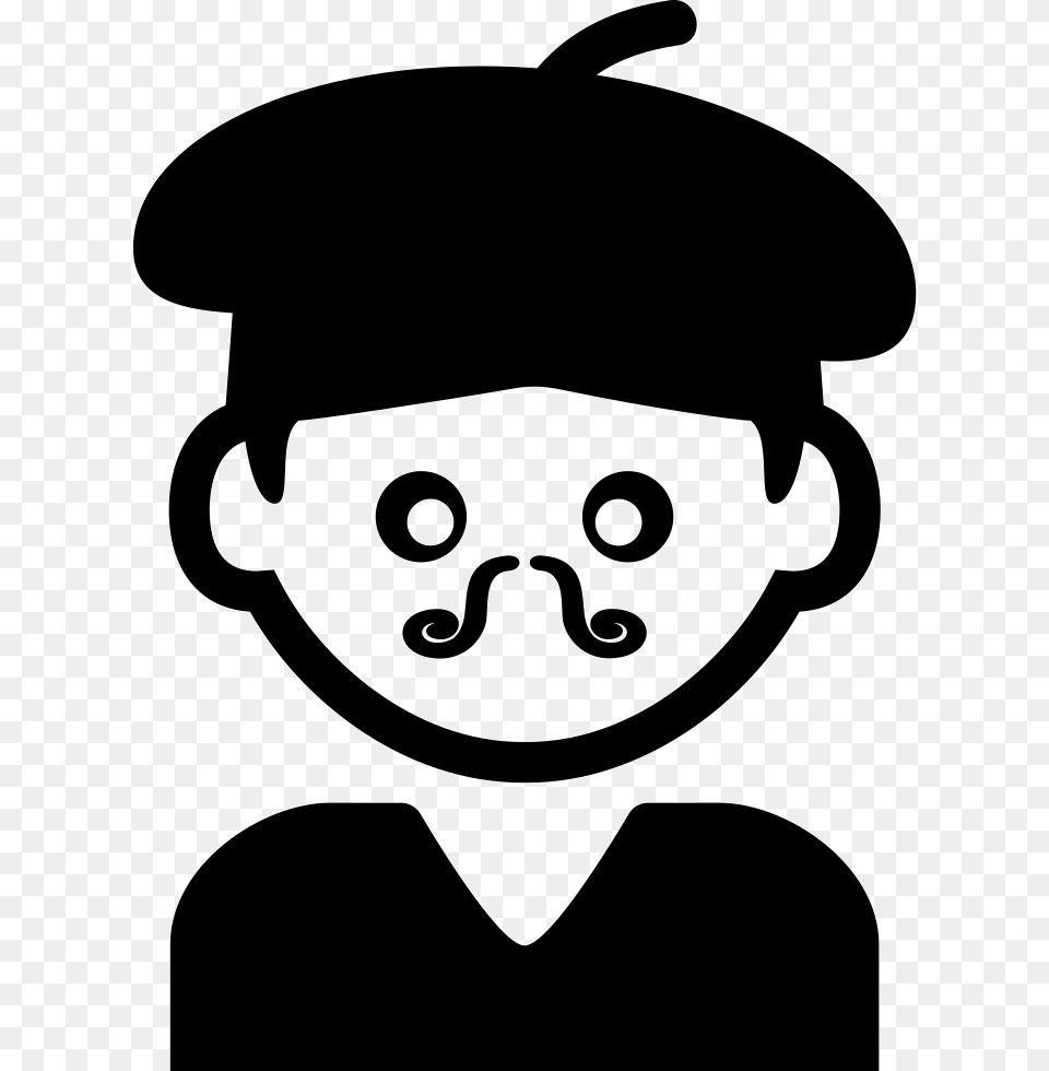 Bohemian Artist Man With Hat And Moustache Icono Persona Joven, Stencil, Animal, Face, Fish Png