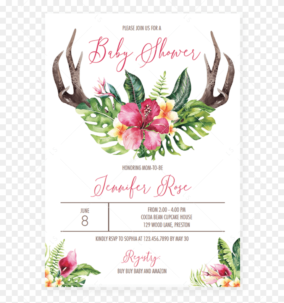 Bohemian Floral Baby Shower Invitation Template By, Advertisement, Poster, Plant, Flower Free Png