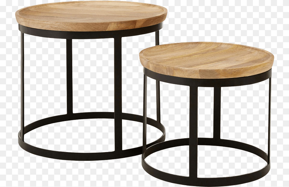 Boho 2er Set Holz Couchtisch Rund Metall Holz, Bar Stool, Coffee Table, Furniture, Table Free Png