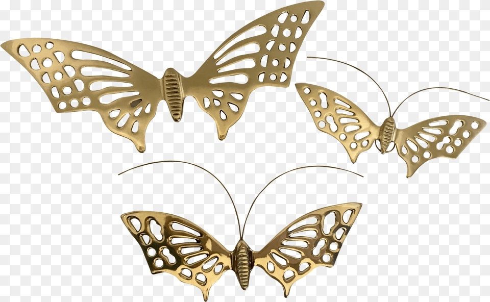 Boho Chic Brass Butterfly Wall Sculptures Papilio Machaon, Accessories, Bronze, Jewelry Free Png