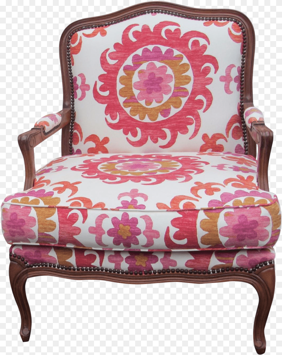 Boho Chic Open Arm Bergere Chair By Fremarc On Chairish Van Ness Stencil Decorative 22 Inch Throw Pillow Garnet, Furniture, Armchair Png Image