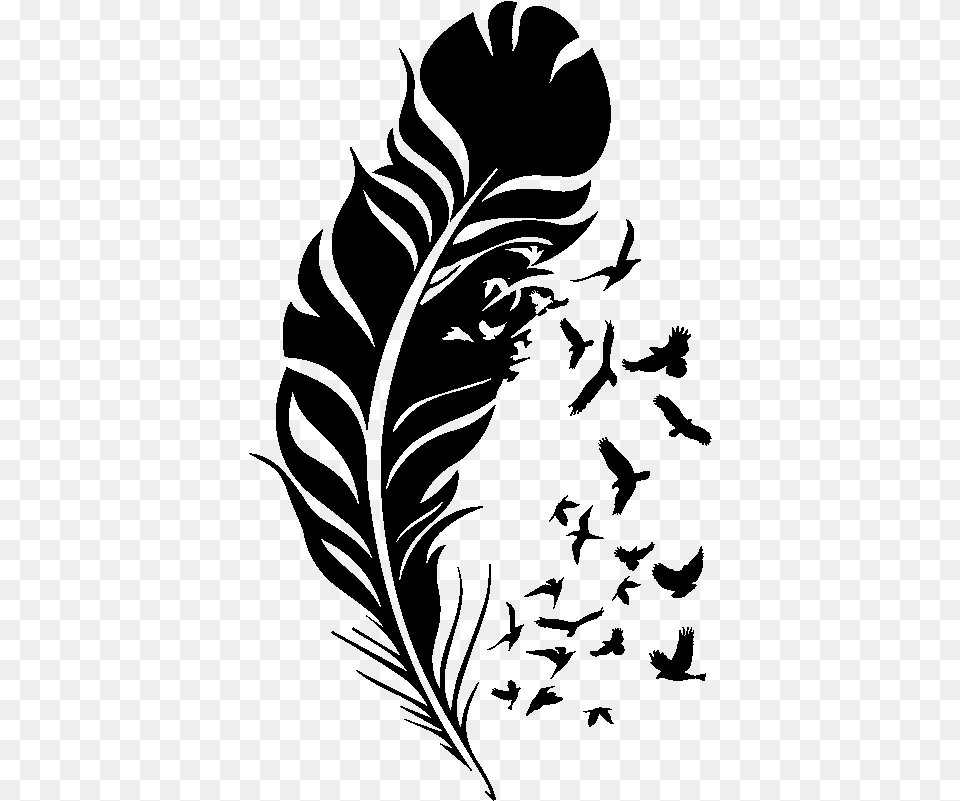 Boho Feather Feather With Birds, Gray Free Transparent Png