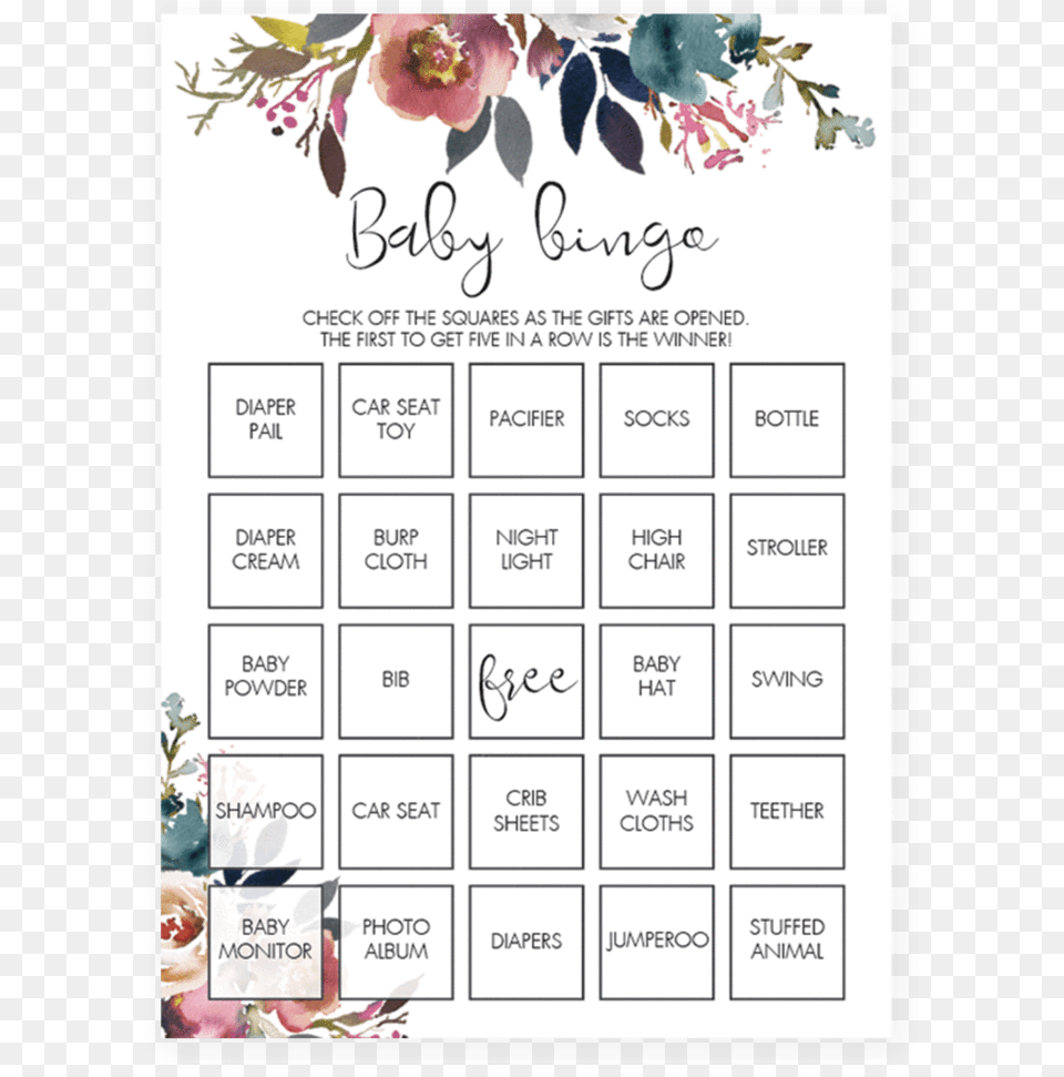 Boho Floral Baby Shower Baby Bingo Game Printable By Floral Baby Shower Game Printables, Text, Flower, Plant, Rose Png
