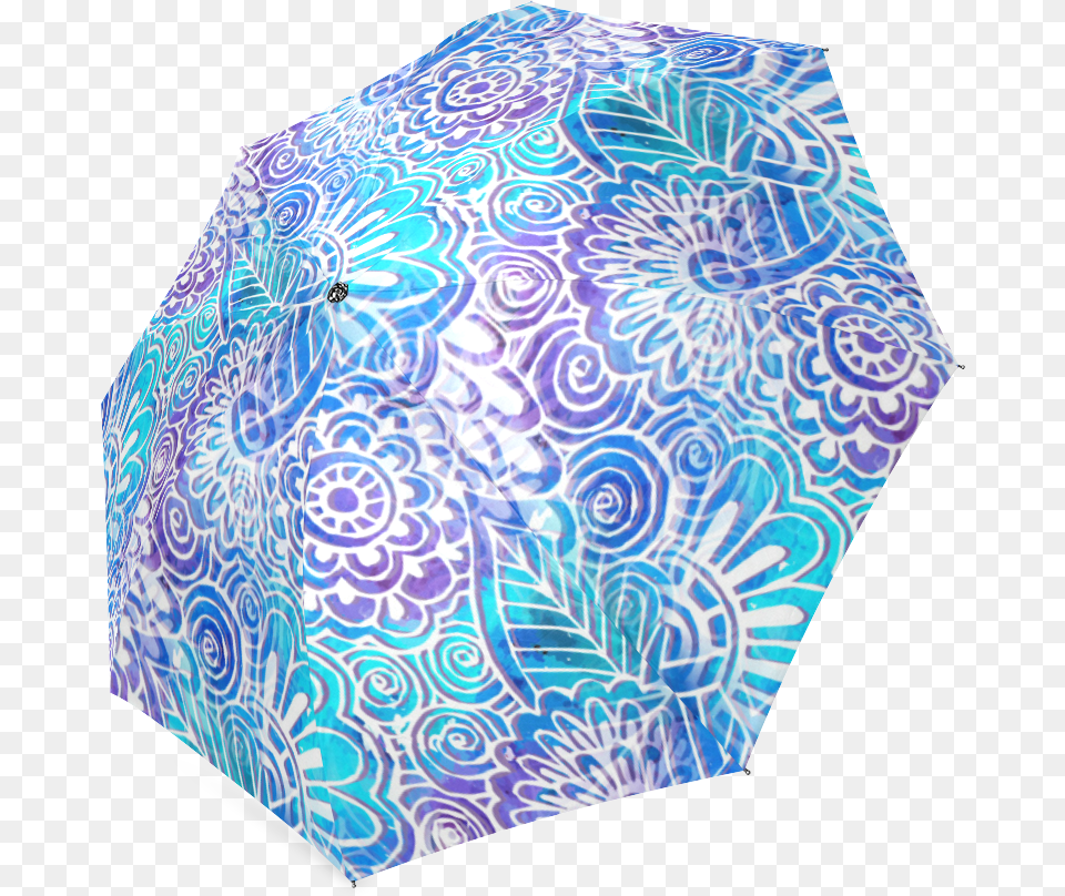 Boho Flower Doodle On Blue Watercolor Foldable Umbrella, Canopy, Pattern, Plate, Patio Umbrella Png