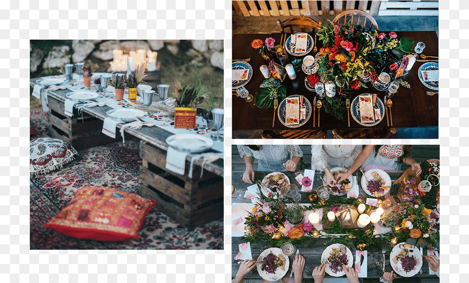Boho Friendmas Christmas Styling Table Settings Collage, Adult, Person, Furniture, Woman Png