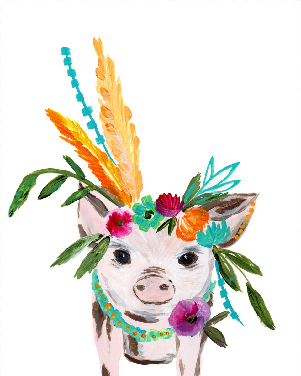 Boho Pig Art Print, Animal, Mammal, Plant Free Transparent Png