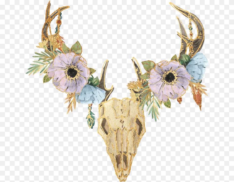 Boho Skull Bohemian Hipster Flowers Skulls Bohemian Boho Skull, Accessories, Jewelry, Necklace, Plant Free Png Download