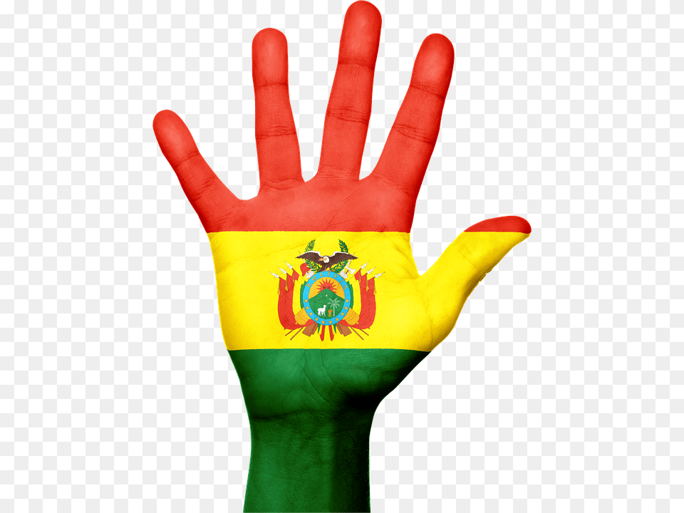 Bolivia Flag Hand National Fingers Patriotic Bolivia Flag, Clothing, Glove, Body Part, Person Free Png Download