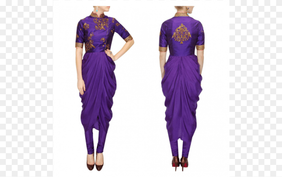 Bollywood Replica Designer Ivory Georgette Drape Purple Party Wear Dress Of Draping, Adult, Clothing, Female, Person Free Transparent Png