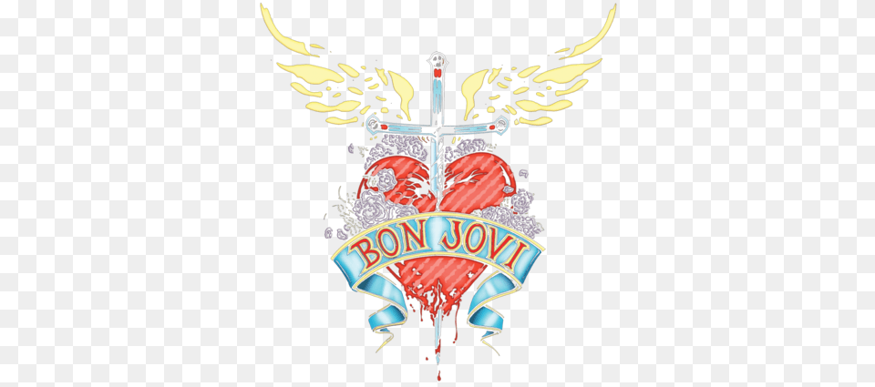 Bon Jovi Daggered Youth T Shirt Long Sleeved T Shirt, Cross, Emblem, Symbol, Logo Png Image