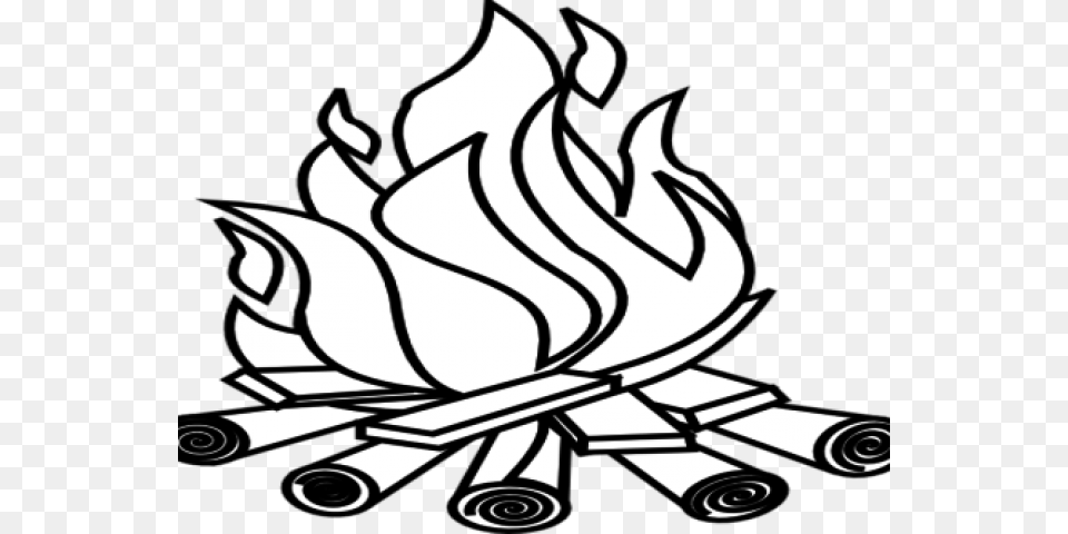 Bonfire Clipart Black And White Line Art, Fire, Flame, Device, Grass Free Png