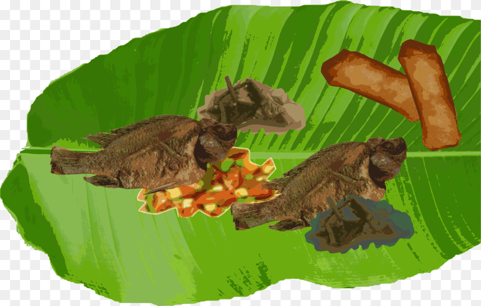 Boodle Fight Food Military Tradition Eating Transparent Banana Leaf Illustration, Animal, Fish, Sea Life Free Png