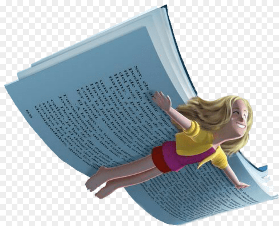 Book Fly Flying Child Wings Girl Flying On A Book, Person, Publication, Reading, Female Png Image