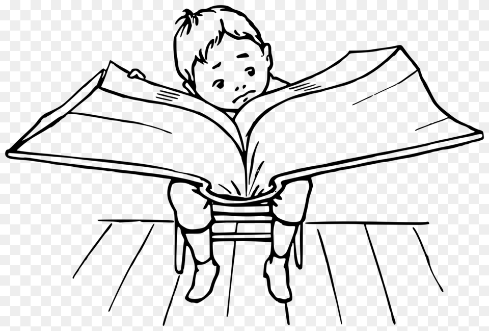 Book Reading Drawing Black And White, Gray Png Image