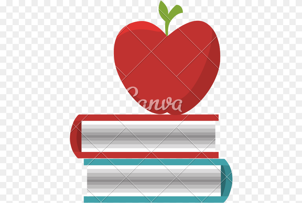 Book Stack With Apple Vector Icons By Canva Heart, Publication, Dynamite, Weapon Png Image