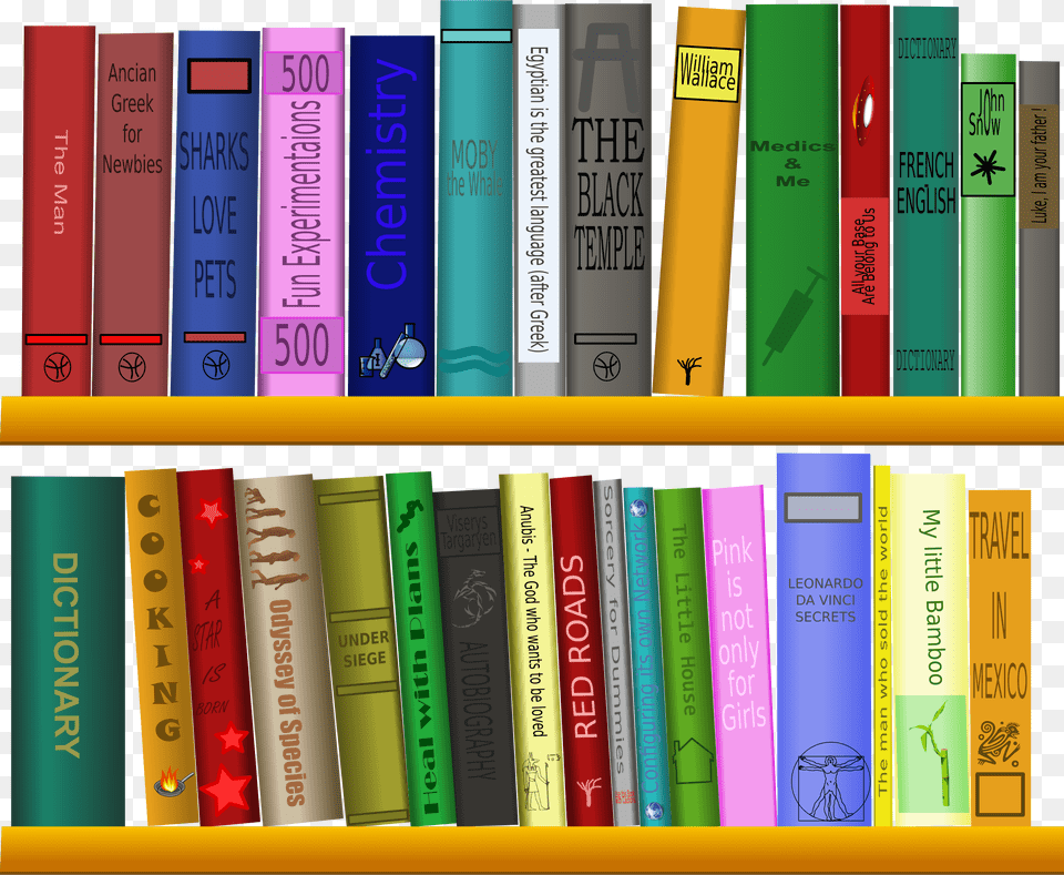 Book Titles Converted To Paths Icons Black Books In Shelf Clipart, Indoors, Library, Publication, Furniture Free Png Download