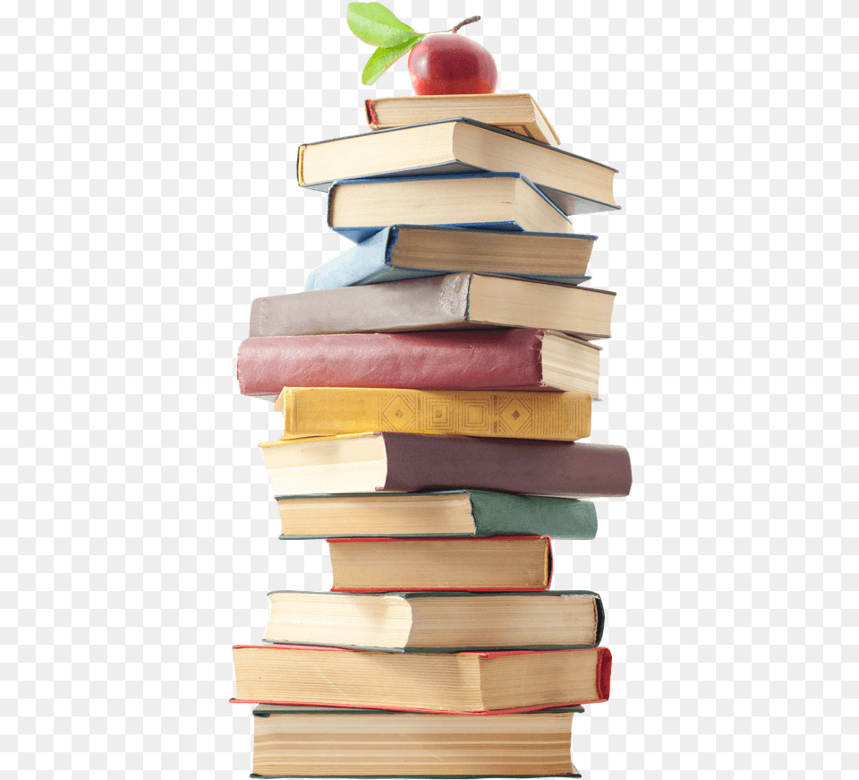 Book Transparent Stack Of Books With Apple, Publication, Library, Indoors, Fruit Free Png