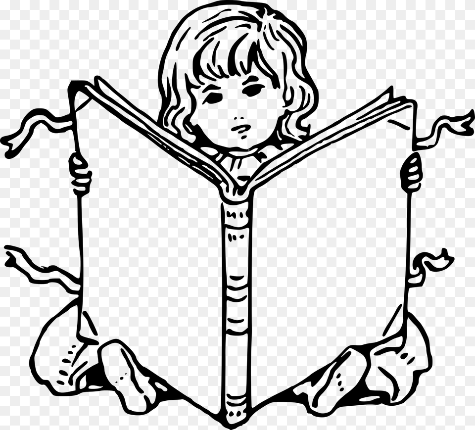 Book With Child Clipart Black And White, Gray Free Png