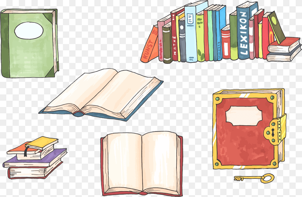 Books College Hand Drawn Learning Library, Book, Publication, Indoors Free Png