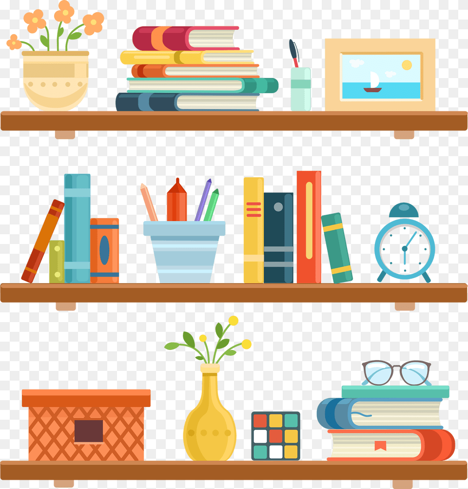Bookshelf Clipart, Furniture, Shelf, Bookcase, Plant Png