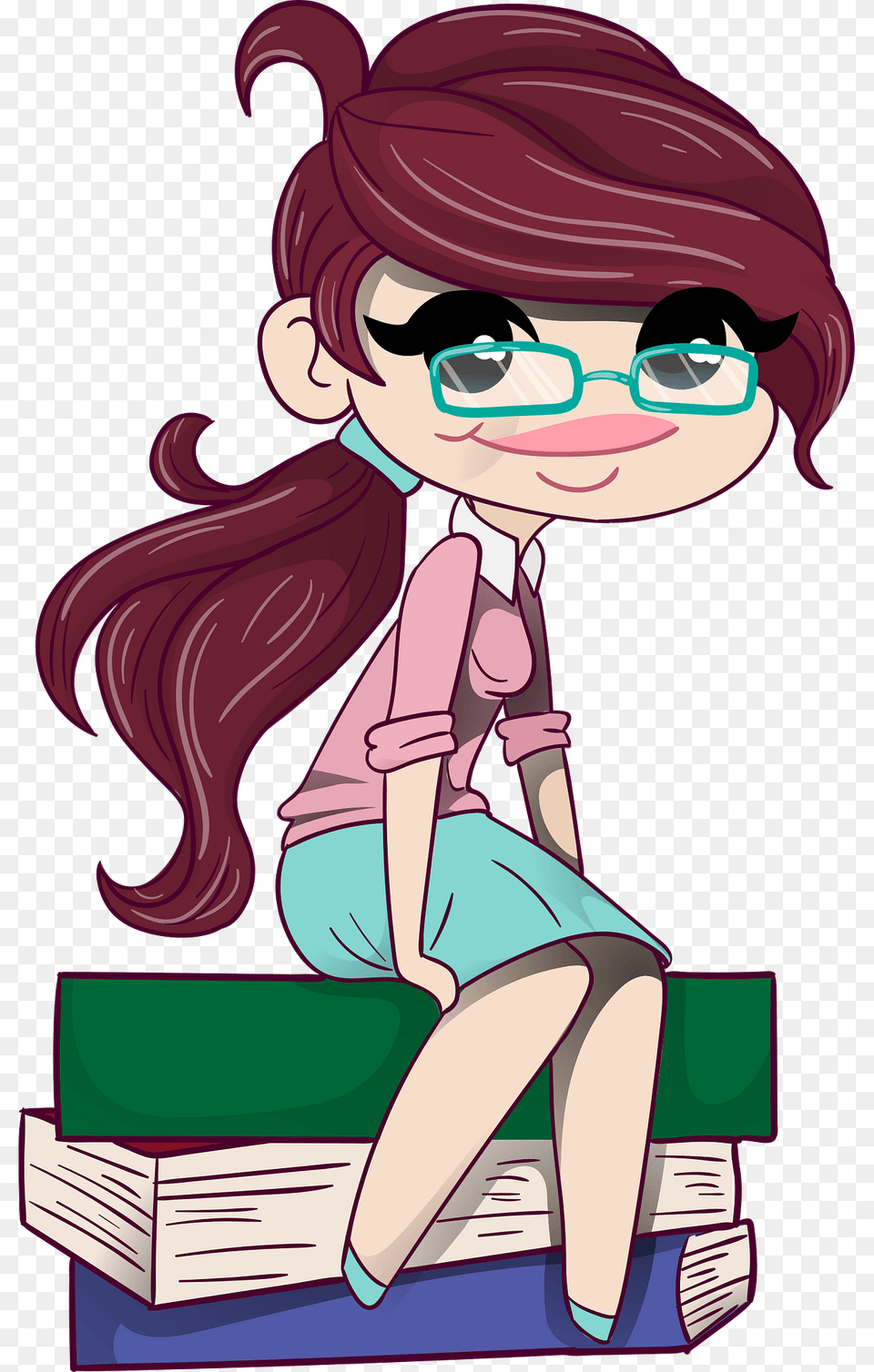 Bookworm Girl With Books Clipart, Book, Comics, Publication, Baby Free Png