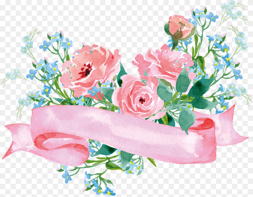 Boquet Bouquet Watercolor Watercolour Flowers Pink And Blue Flowers, Art, Floral Design, Flower, Flower Arrangement Free Transparent Png