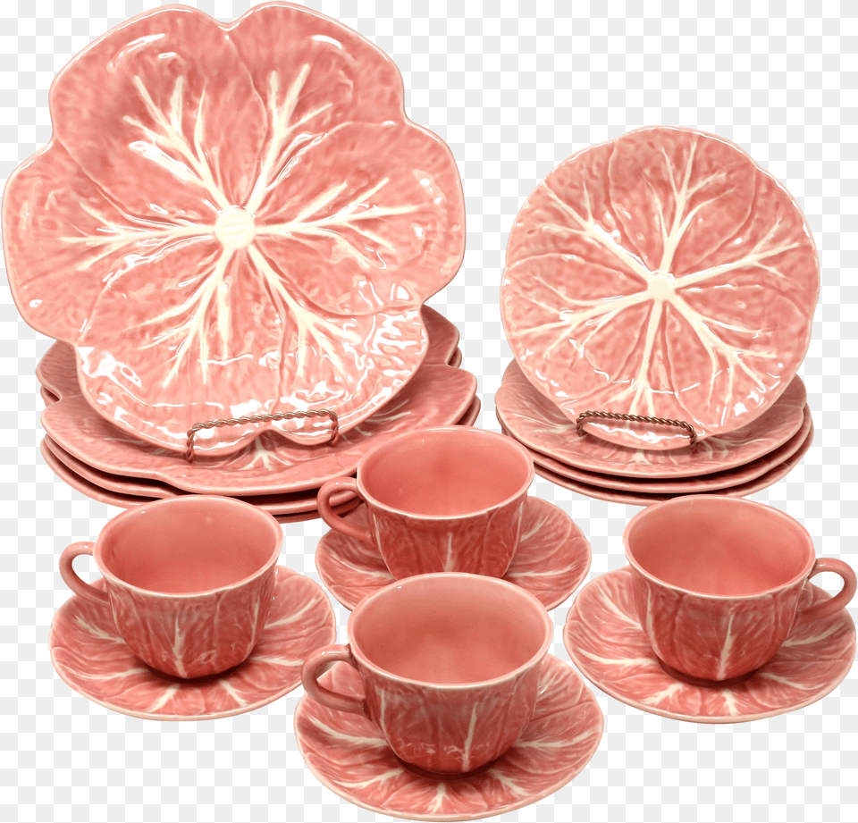 Bordallo Pinheiro Rare Pink Majolica Cabbage 4 Full Saucer Free Transparent Png