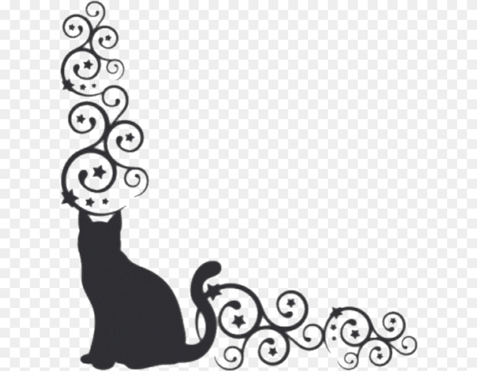 Borders Cat Kitty Cats Blackcat Pets Black Cat Silhouette Transparent Background, Art, Floral Design, Graphics, Pattern Free Png Download