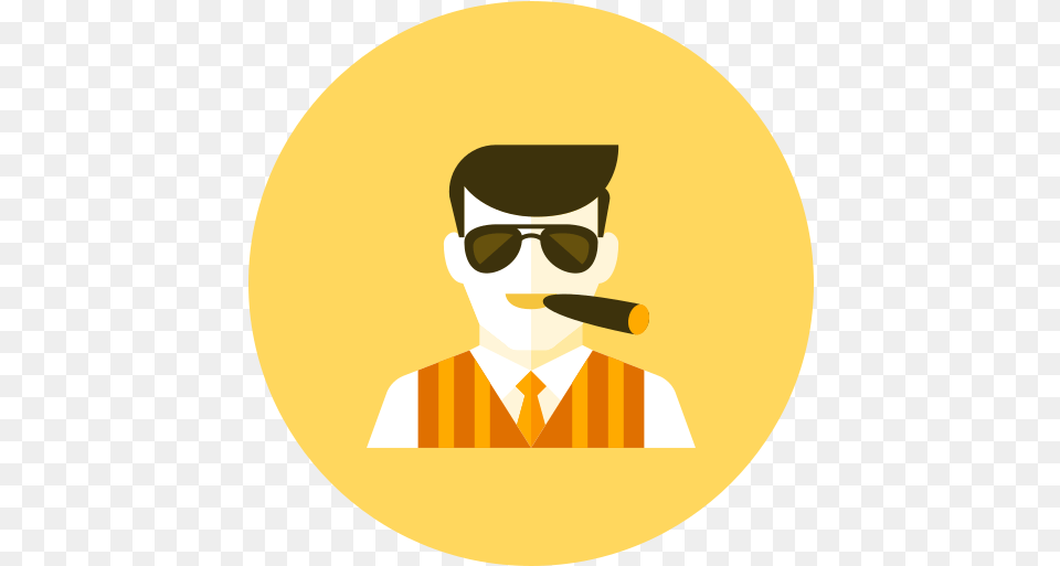 Boss Man Smoking Icon Of Kameleon Yellow Round Icon, Accessories, Person, People, Sunglasses Free Png