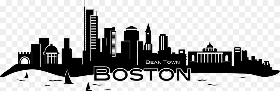 Boston Skyline Name Black And White, Silhouette Png Image