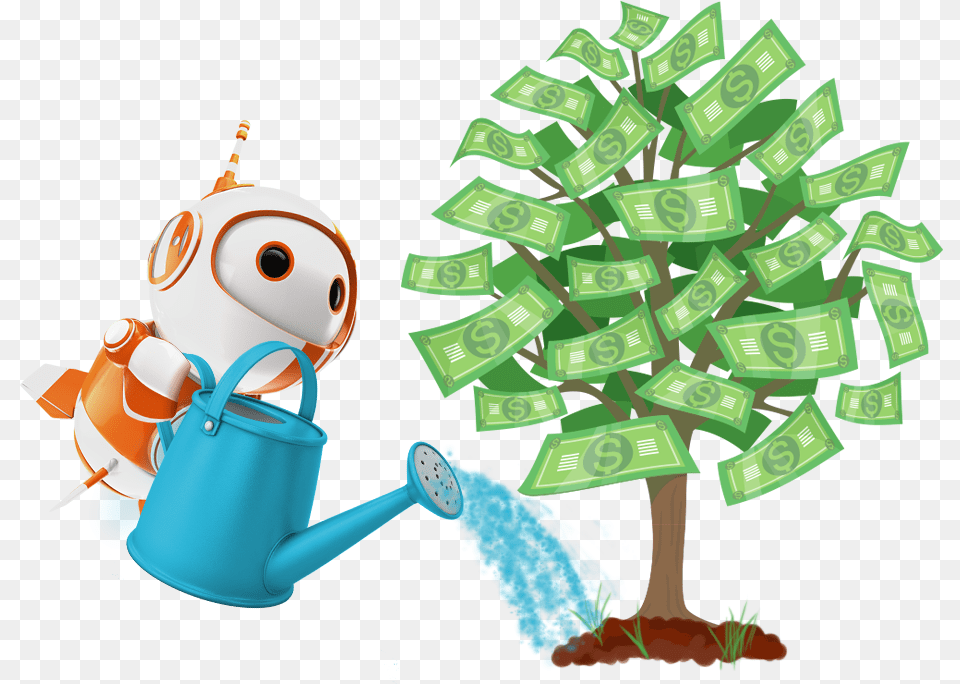 Bot With Wateringcan Moneytree Animated Money Tree, Tin, Can Free Transparent Png