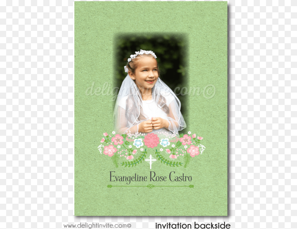 Botanical Floral First Holy Communion Invites For Girls Geranium, Portrait, Photography, Person, Envelope Png Image