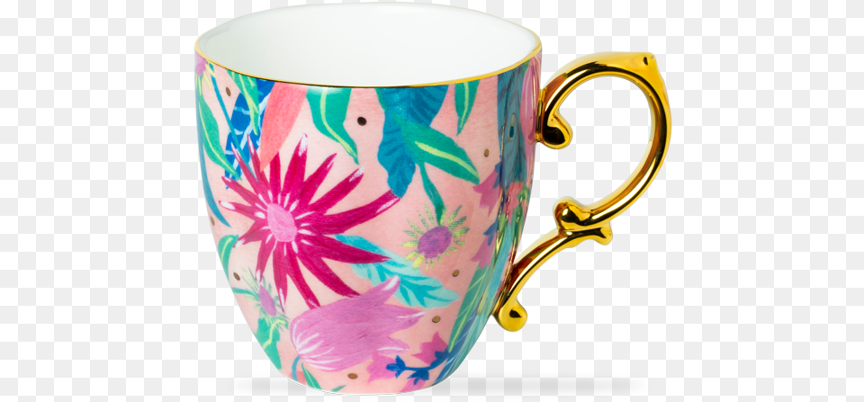 Botanical Pretty Mug Large Flower Peach Pretty Mug, Cup, Pottery, Beverage, Coffee Png