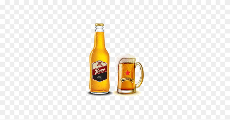 Bottle And Glass Of Beer Vector And The Graphic Cave, Alcohol, Lager, Beverage, Liquor Free Png