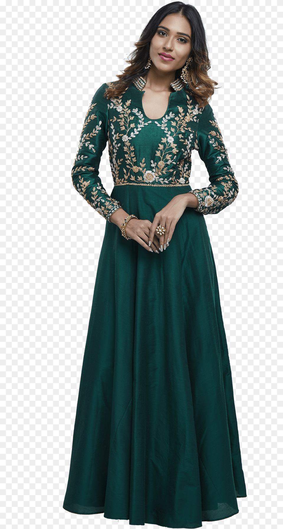 Bottle Green Dori Work Anarkali Gown By Stylease Exclusive Gown, Adult, Sleeve, Person, Long Sleeve Png Image