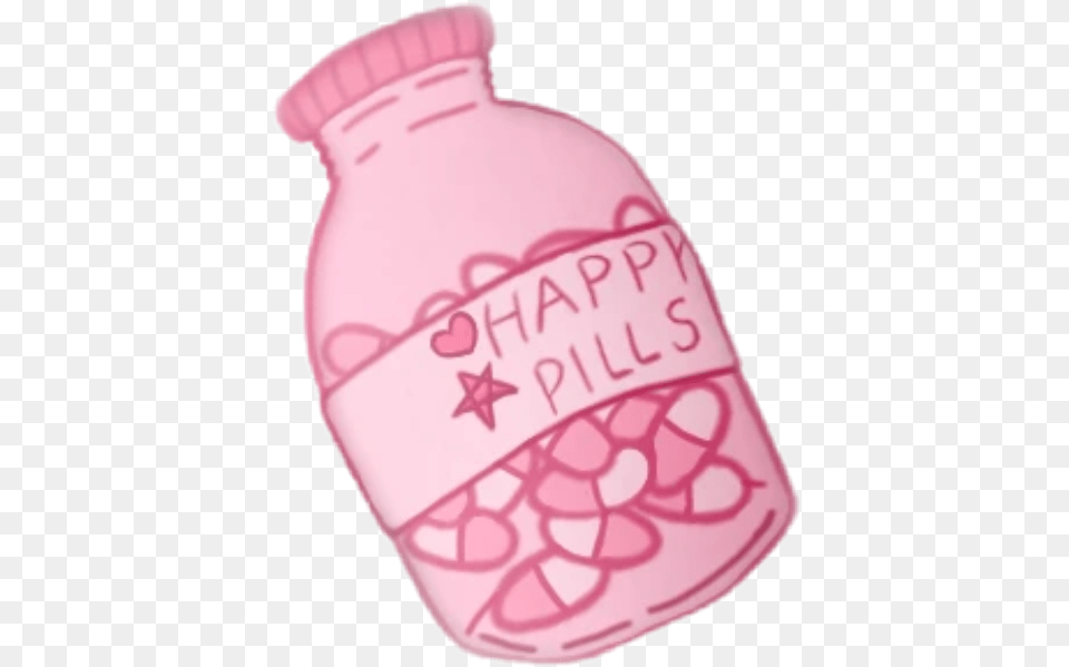 Bottle Medicines Happypills Pills Medical Pink Happy Pills Bottle Drawing, Beverage, Milk, Juice Free Png Download
