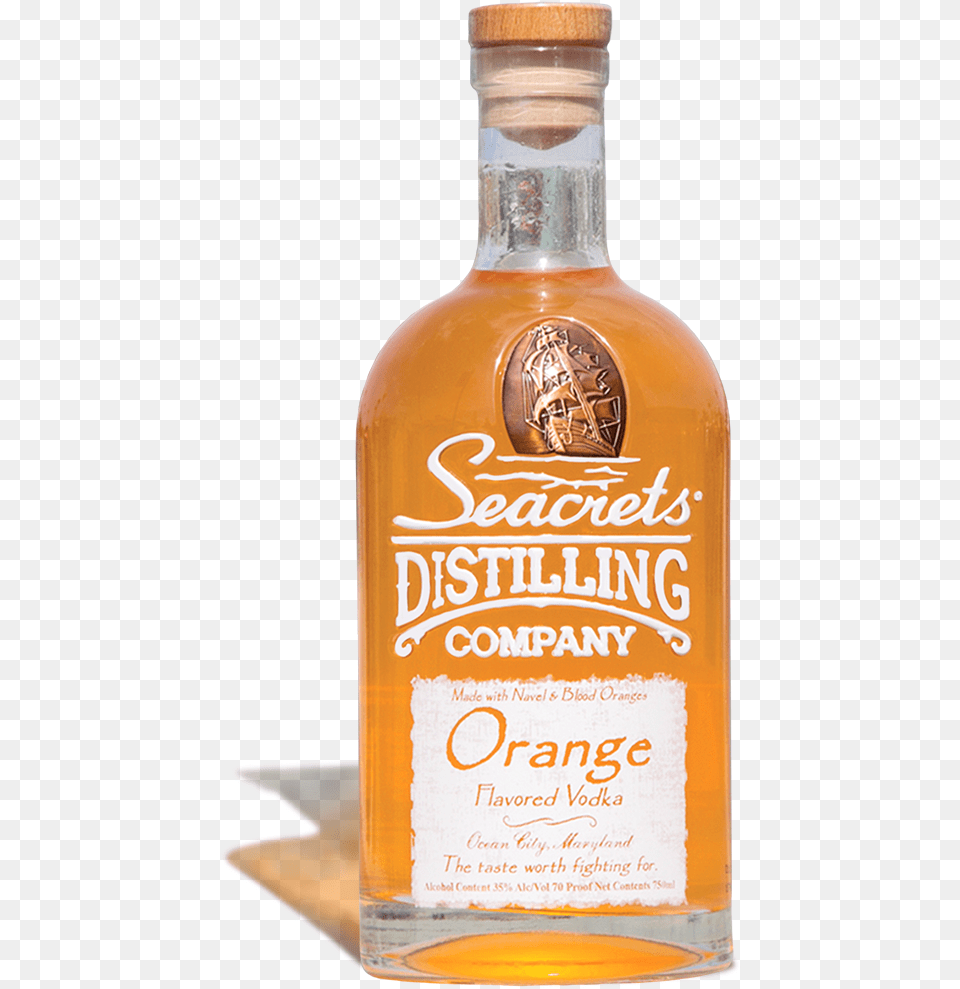 Bottle Of Seacrets Orange Flavored Vodka Seacrets Distilling Company Gold Gold Rum, Alcohol, Beverage, Liquor Png