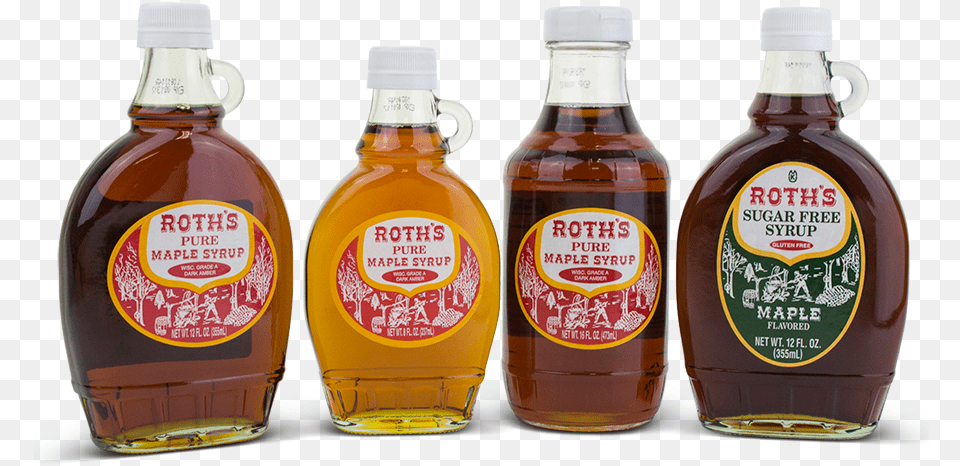 Bottles Of Various Kinds Of Roth S Pure Maple Syrup Bottle, Food, Seasoning, Ketchup Free Png