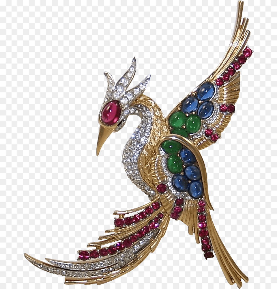 Boucher Large Sapphire Ruby Chrysoprase And Diamante Phoenix Bird, Accessories, Brooch, Jewelry, Blade Free Transparent Png